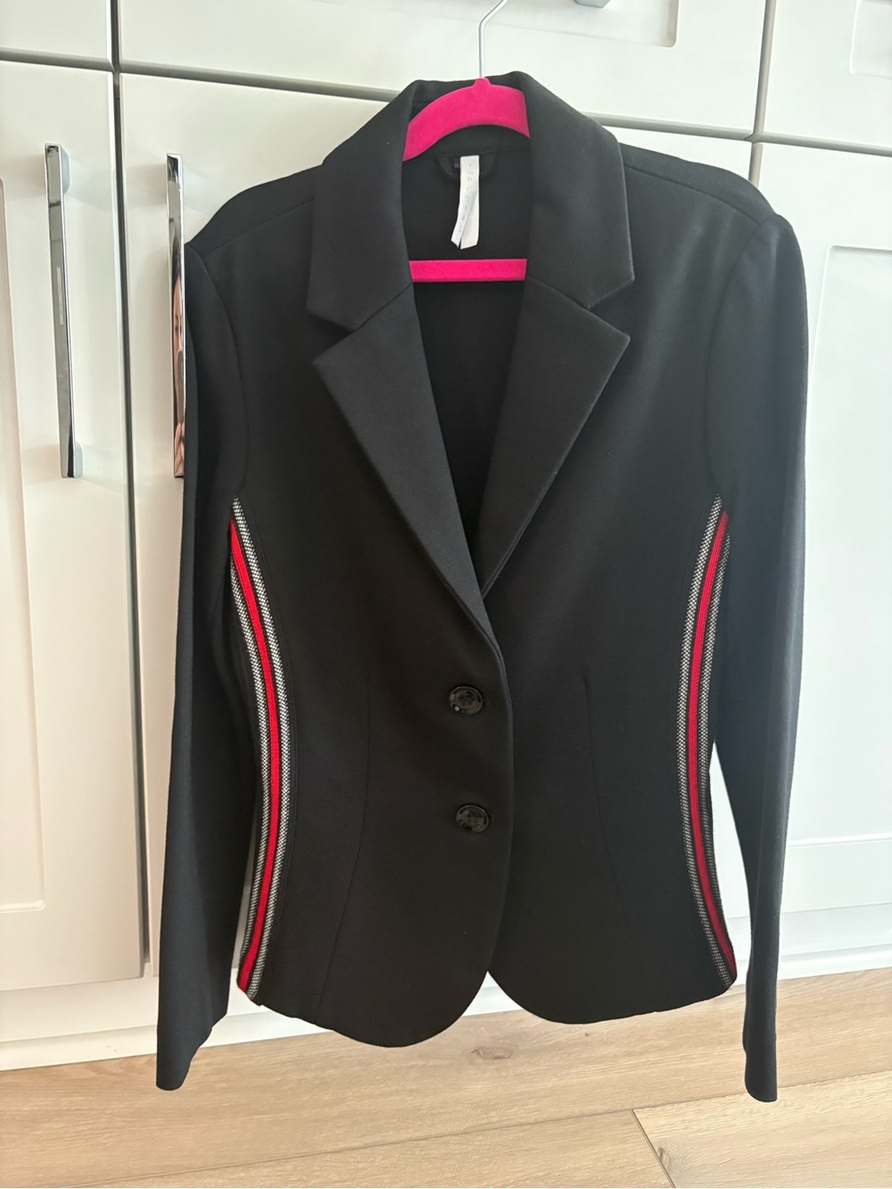 Black Tailored Blazer with Pink Contrast Side Trim